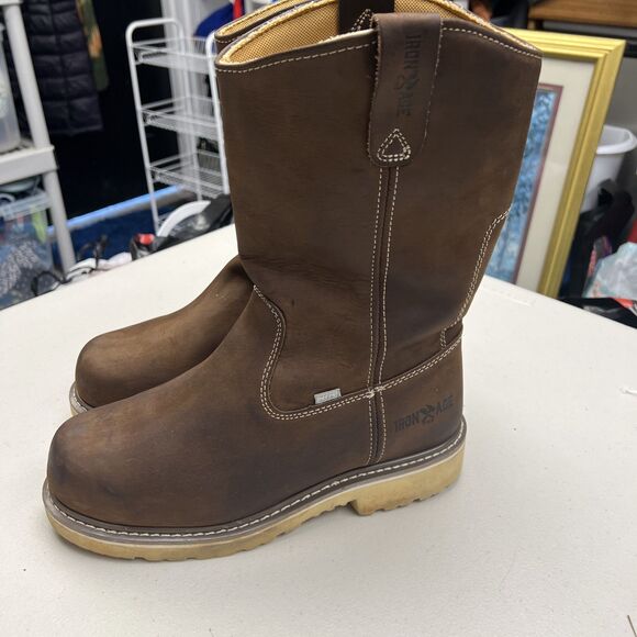 Iron Age Mens Brown Leather Work Boots Steel Toe Waterproof Size 9M - Picture 2 of 8